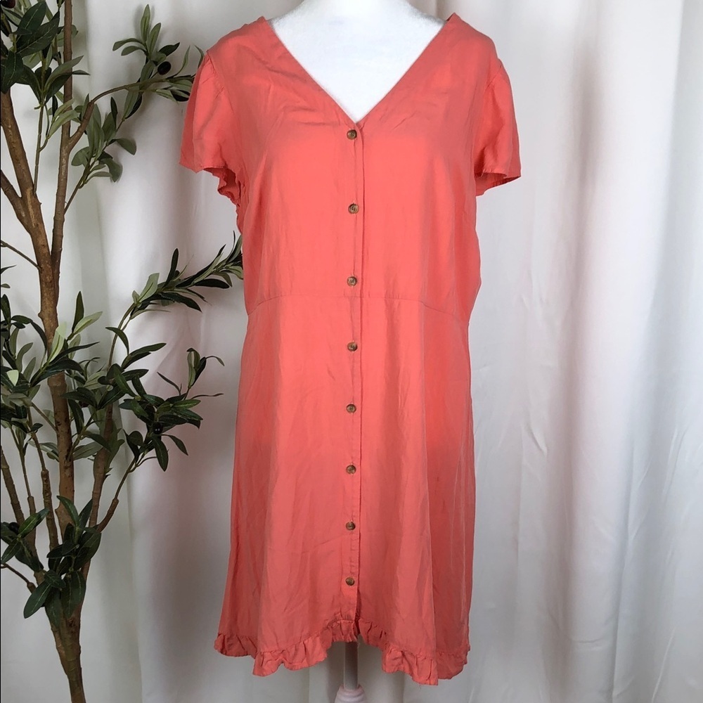 LOFT Coral Button-Front V-Neck Dress Sz 12 (DJ4)